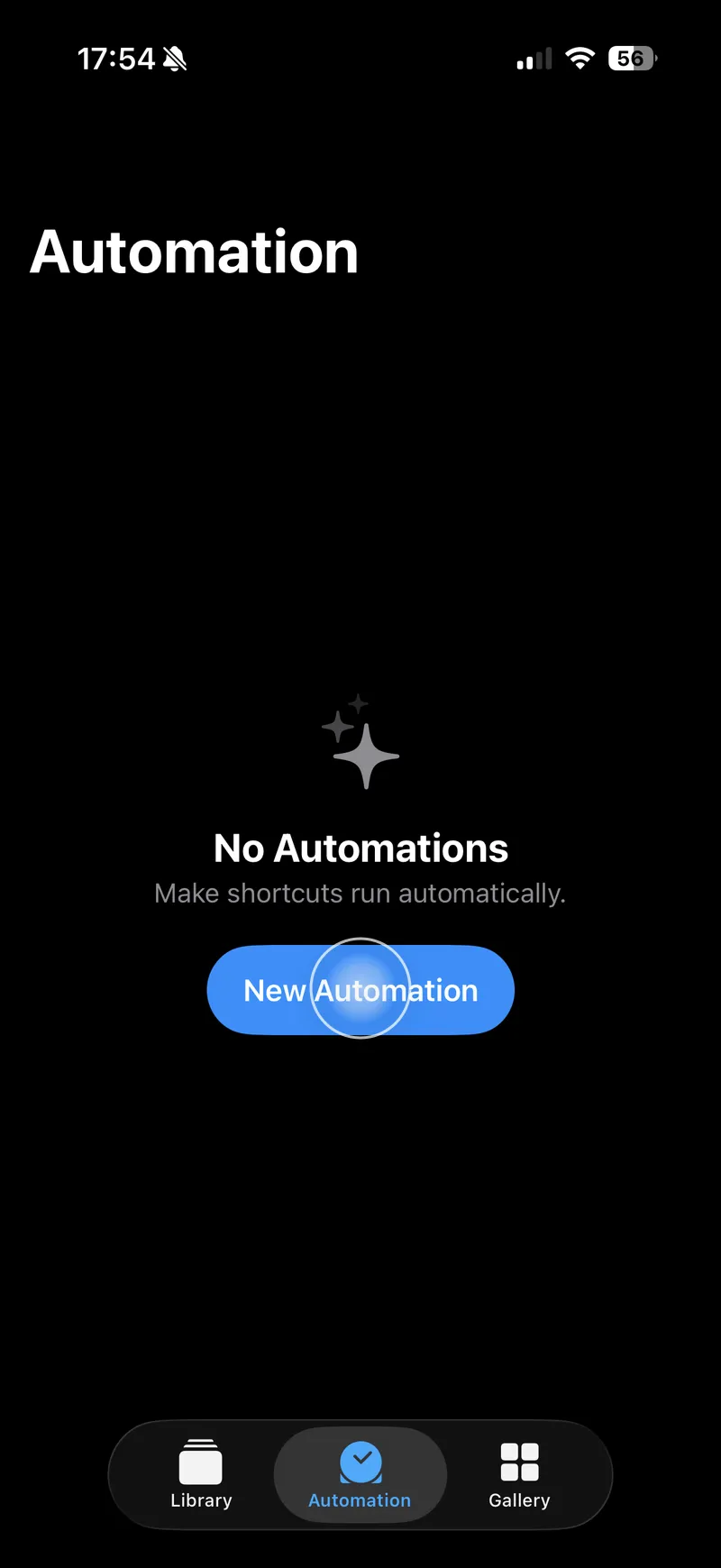 The Shortcuts Automation tab with the New Automation button
