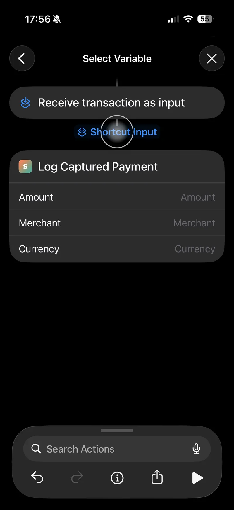 Selecting Shortcut Input as the variable for a field