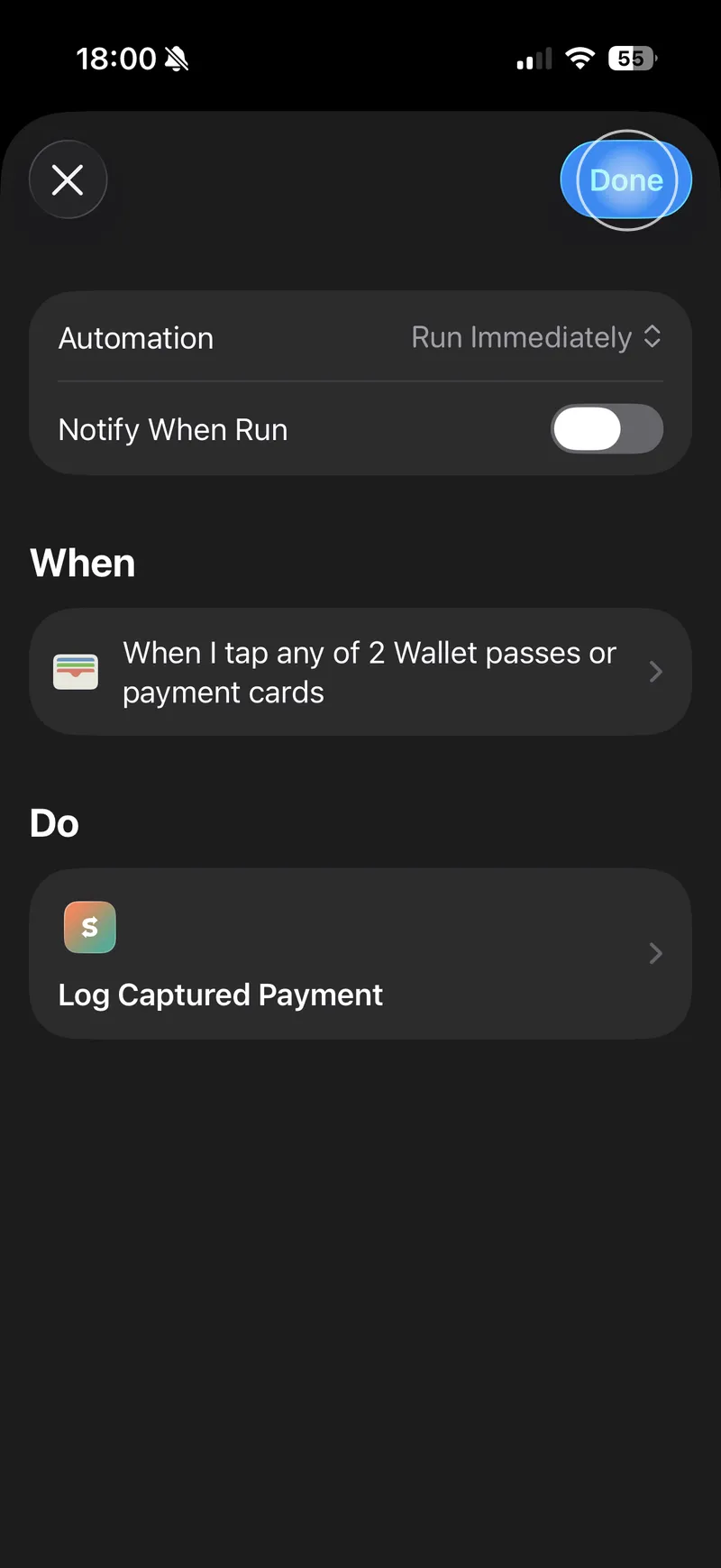 The finished automation summary before saving